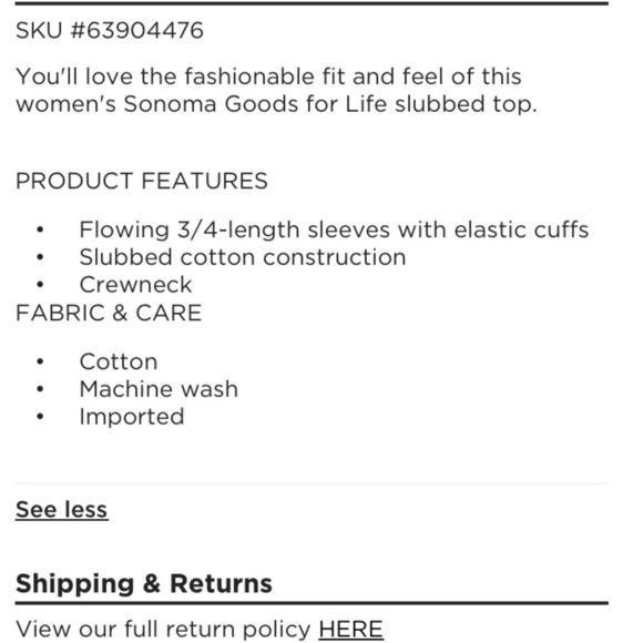 SONOMA 1X Goods For Life Plus slubbed cotton bell sleeve with elastic cu… - Picture 4 of 15